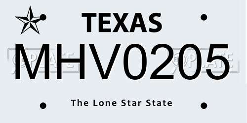 MHV0205 Texas License Plate