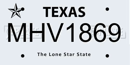 MHV1869 Texas License Plate