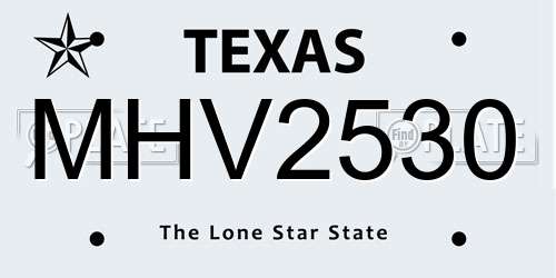 MHV2530 Texas License Plate