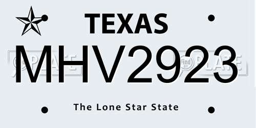 MHV2923 Texas License Plate