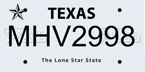 MHV2998 Texas License Plate