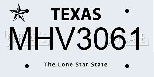 MHV3061 Texas License Plate