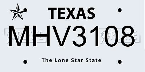 MHV3108 Texas License Plate