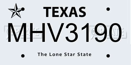 MHV3190 Texas License Plate