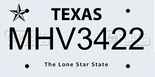 MHV3422 Texas License Plate