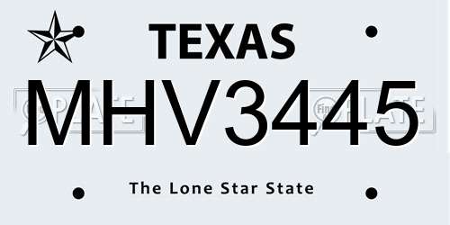 MHV3445 Texas License Plate