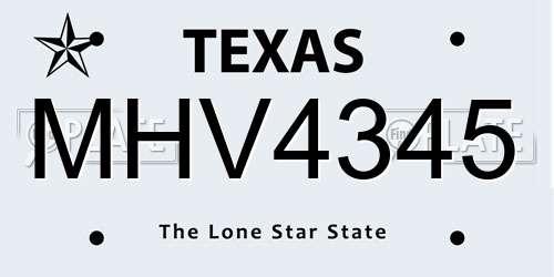 MHV4345 Texas License Plate
