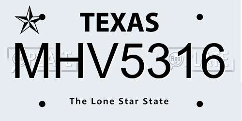MHV5316 Texas License Plate