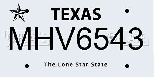 MHV6543 Texas License Plate