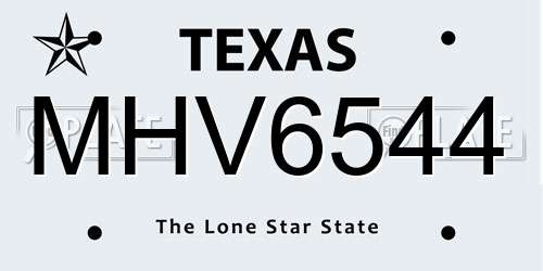 MHV6544 Texas License Plate