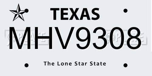 MHV9308 Texas License Plate