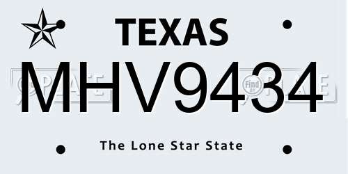 MHV9434 Texas License Plate