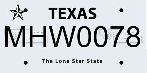 MHW0078 Texas License Plate