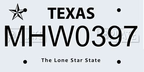MHW0397 Texas License Plate