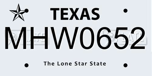 MHW0652 Texas License Plate