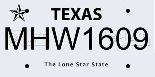 MHW1609 Texas License Plate