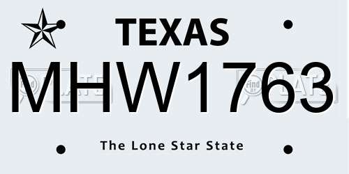 MHW1763 Texas License Plate