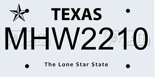 MHW2210 Texas License Plate