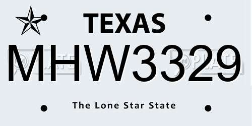 MHW3329 Texas License Plate