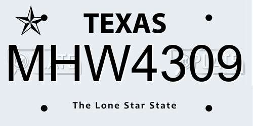 MHW4309 Texas License Plate