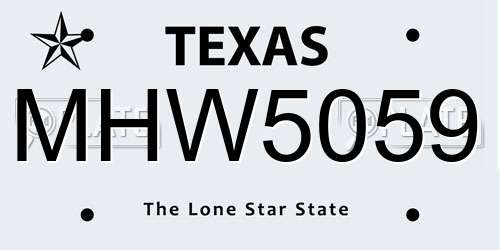 MHW5059 Texas License Plate