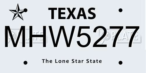 MHW5277 Texas License Plate