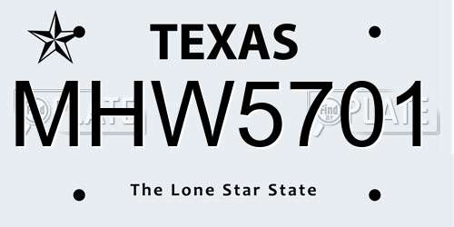MHW5701 Texas License Plate