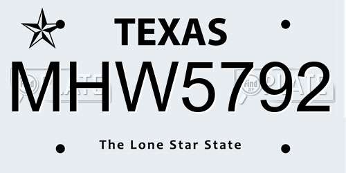 MHW5792 Texas License Plate