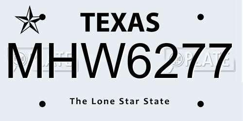 MHW6277 Texas License Plate