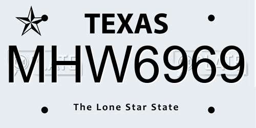 MHW6969 Texas License Plate