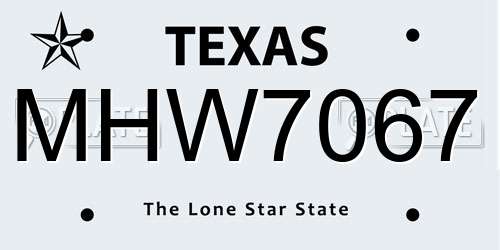 MHW7067 Texas License Plate