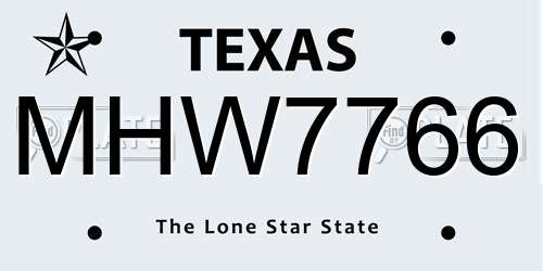 MHW7766 Texas License Plate