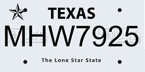 MHW7925 Texas License Plate