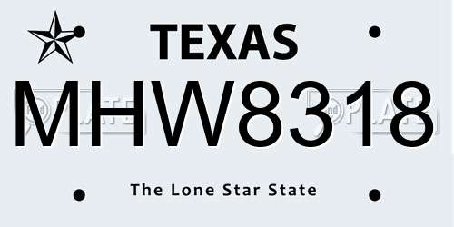MHW8318 Texas License Plate