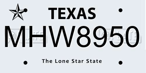 MHW8950 Texas License Plate