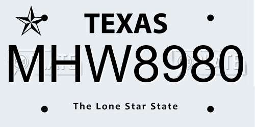 MHW8980 Texas License Plate