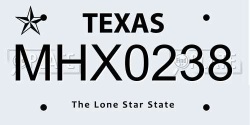 MHX0238 Texas License Plate