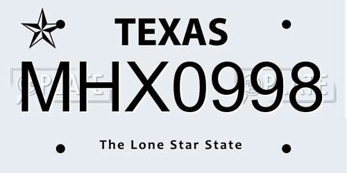 MHX0998 Texas License Plate