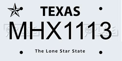 MHX1113 Texas License Plate