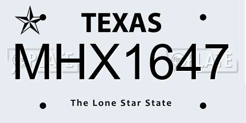 MHX1647 Texas License Plate
