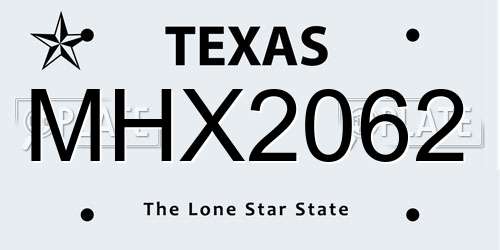 MHX2062 Texas License Plate