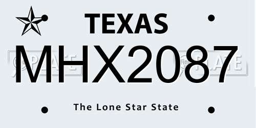 MHX2087 Texas License Plate
