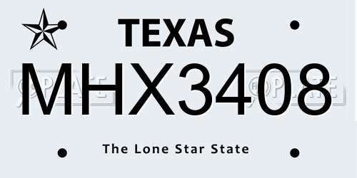 MHX3408 Texas License Plate