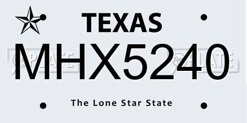 MHX5240 Texas License Plate