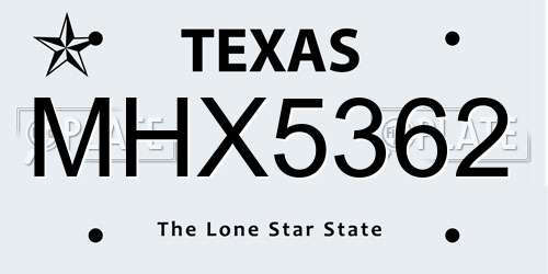 MHX5362 Texas License Plate