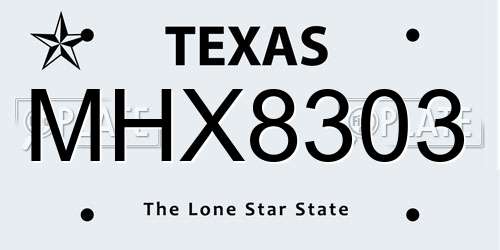MHX8303 Texas License Plate