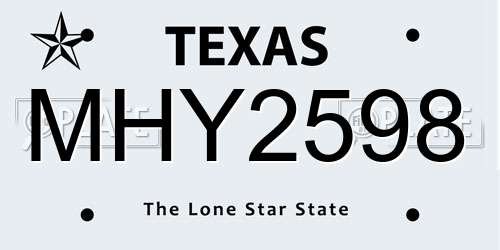 MHY2598 Texas License Plate