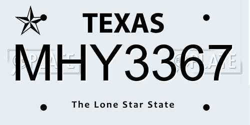 MHY3367 Texas License Plate