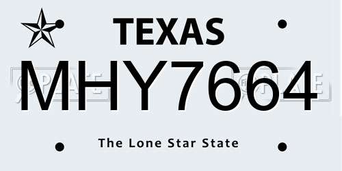 MHY7664 Texas License Plate