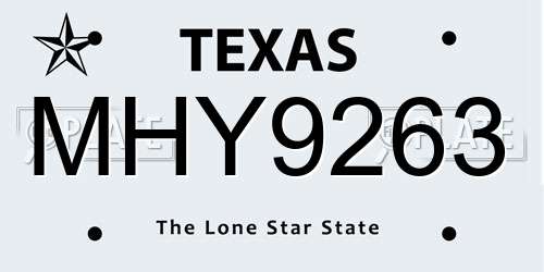 MHY9263 Texas License Plate